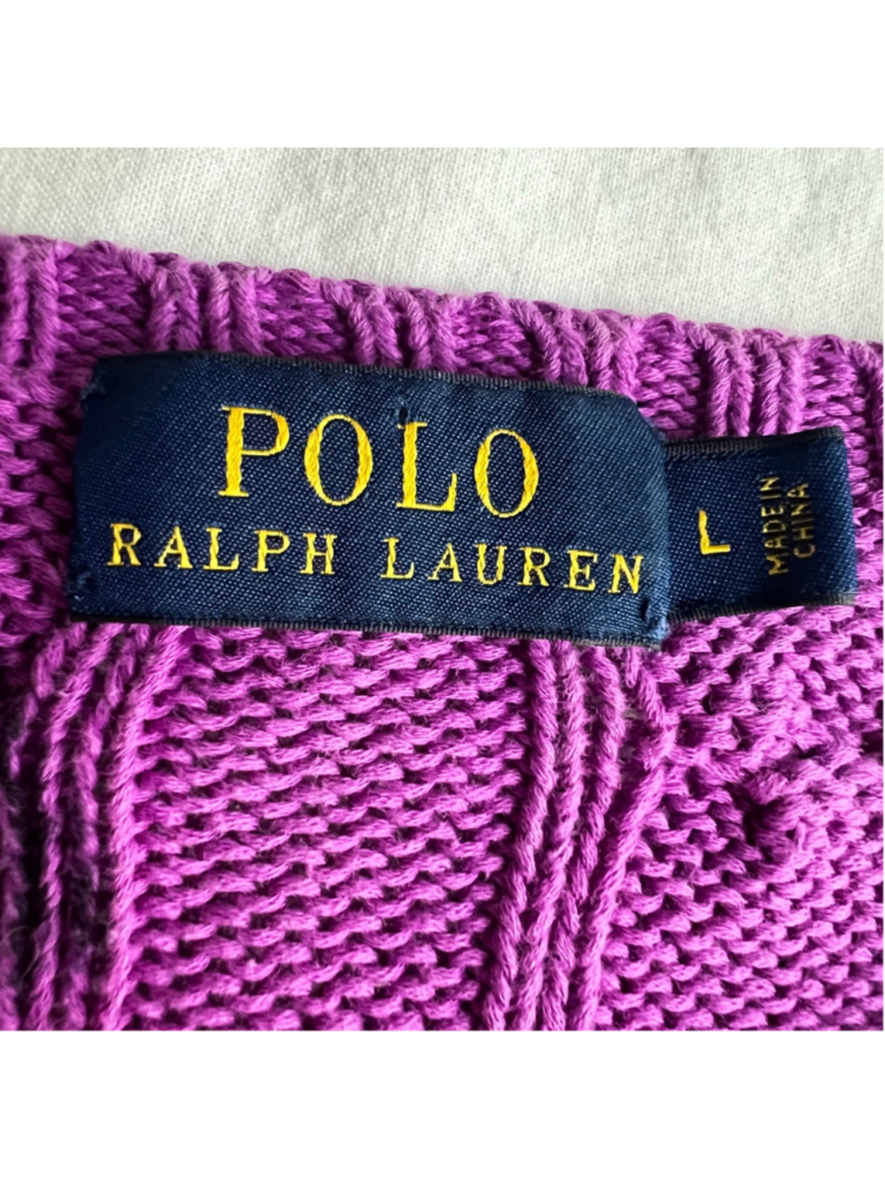 Polo Ralph Lauren Cable Knit Sweater Sz M Purple Crewneck Cotton Y2K Preppy - Picture 4 of 11